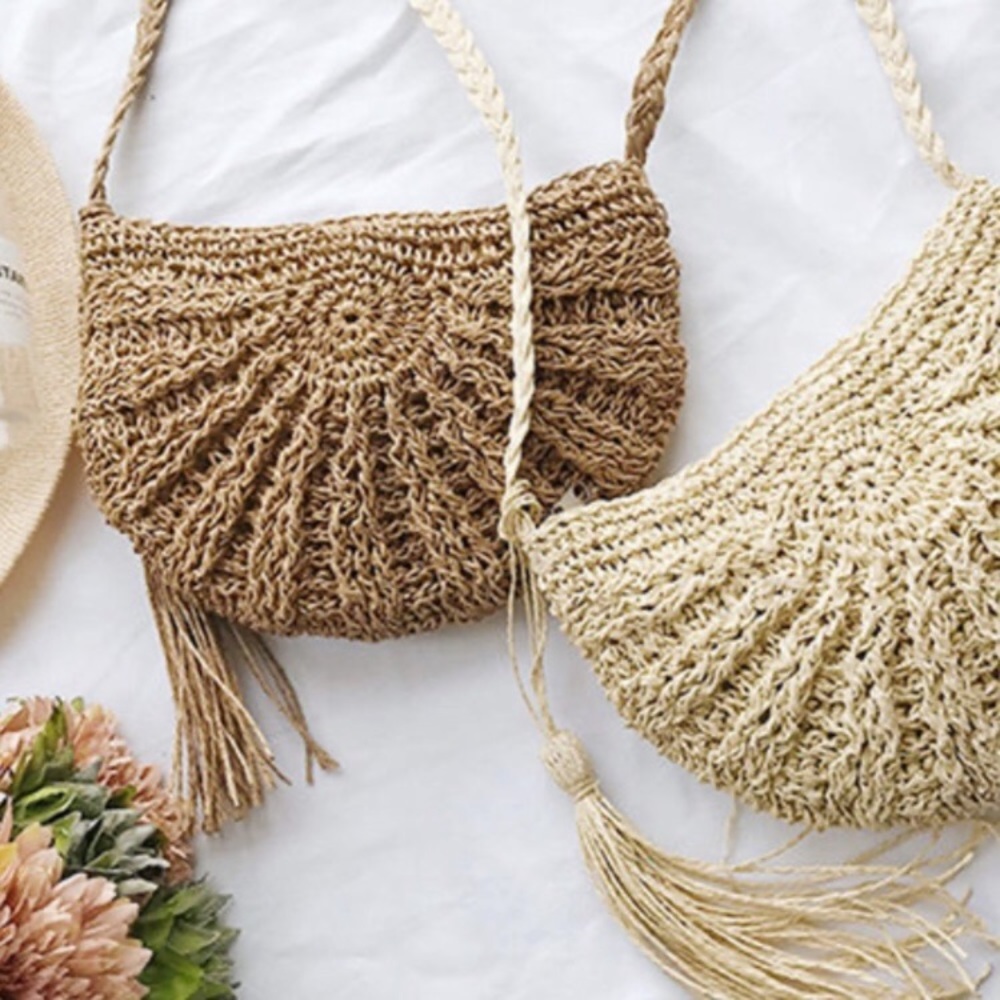 Crochet crossbody woven zip bag *dark only*